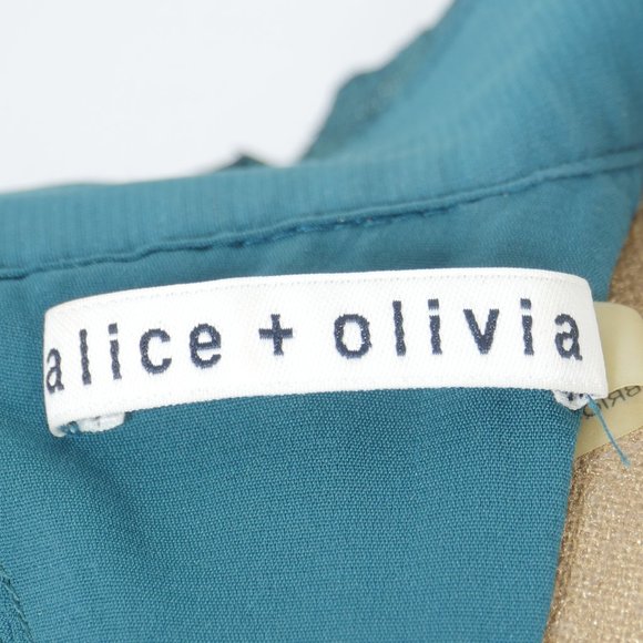 Alice + Olivia Jade Green Lace Short Sleeve Open Back Mock Neck Size 6 Dress - Picture 2 of 11